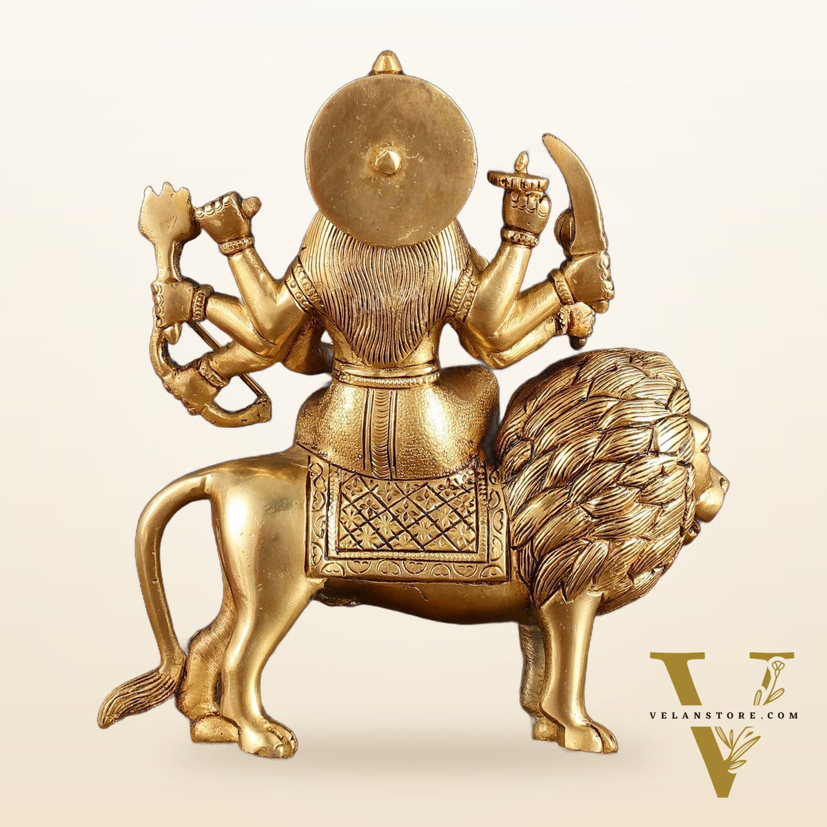 Handcrafted Brass Goddess Durga Statue – 8.5 Inches, Finely Carved Masterpiece