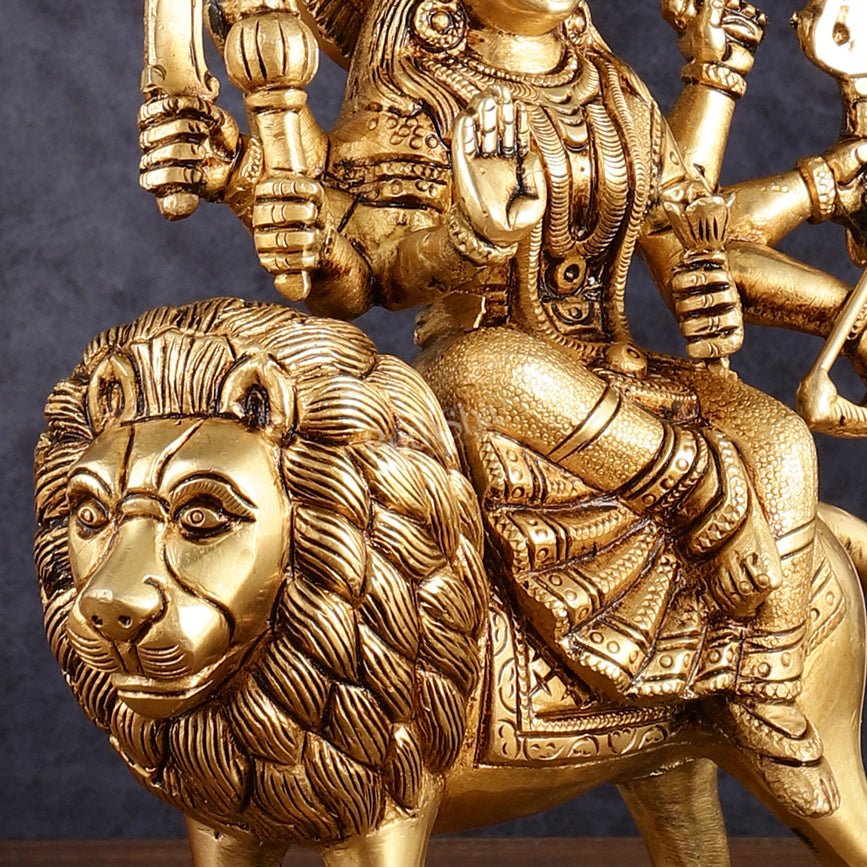 Handcrafted Brass Goddess Durga Statue – 8.5 Inches, Finely Carved Masterpiece