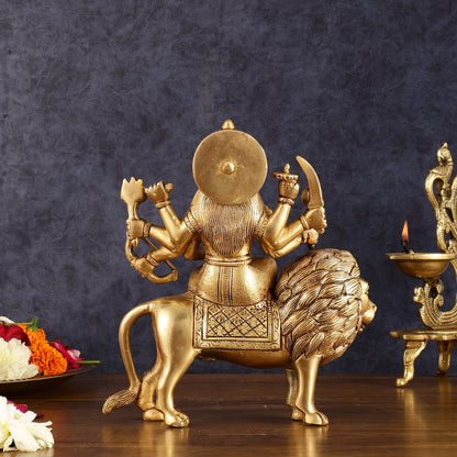 Handcrafted Brass Goddess Durga Statue – 8.5 Inches, Finely Carved Masterpiece