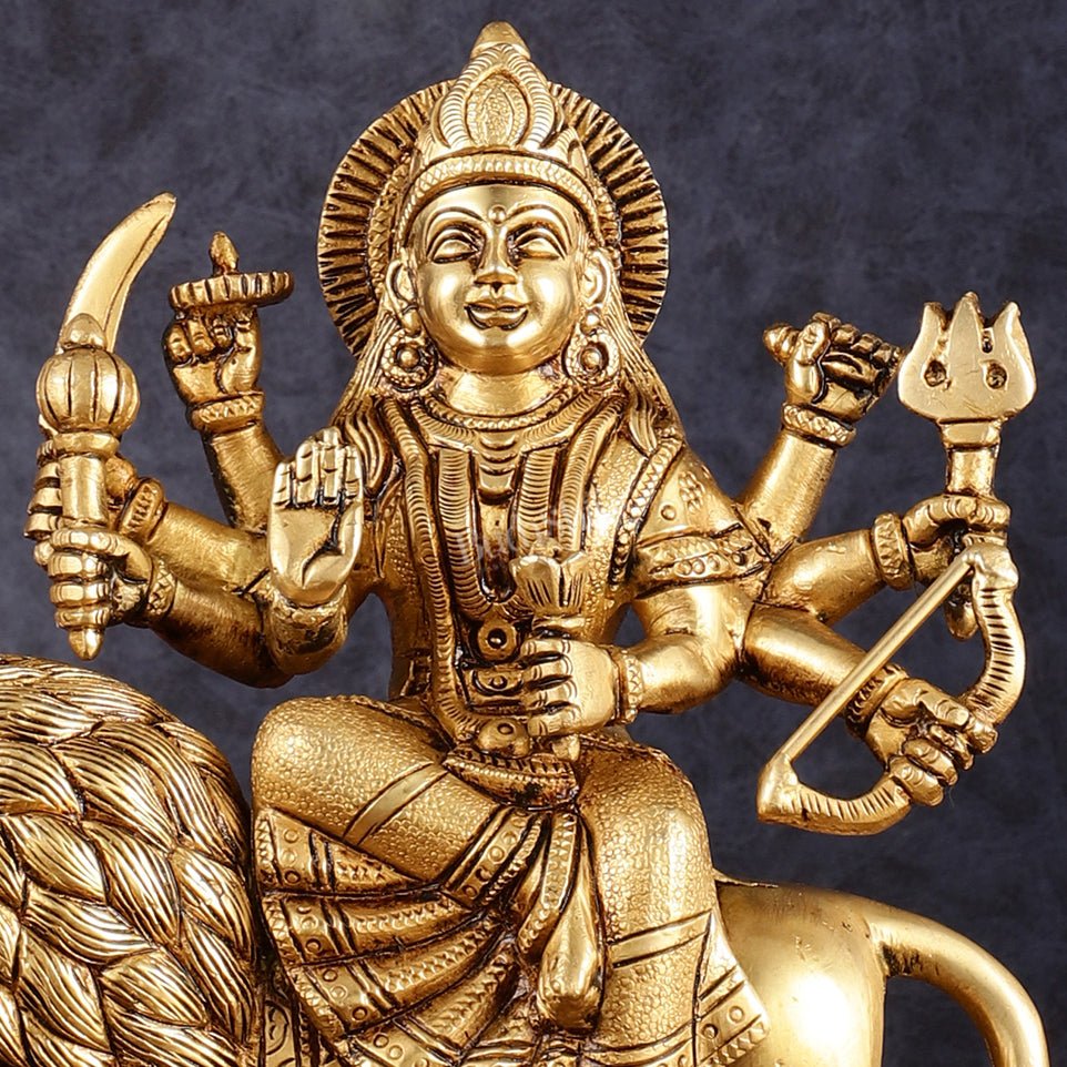 Handcrafted Brass Goddess Durga Statue – 8.5 Inches, Finely Carved Masterpiece
