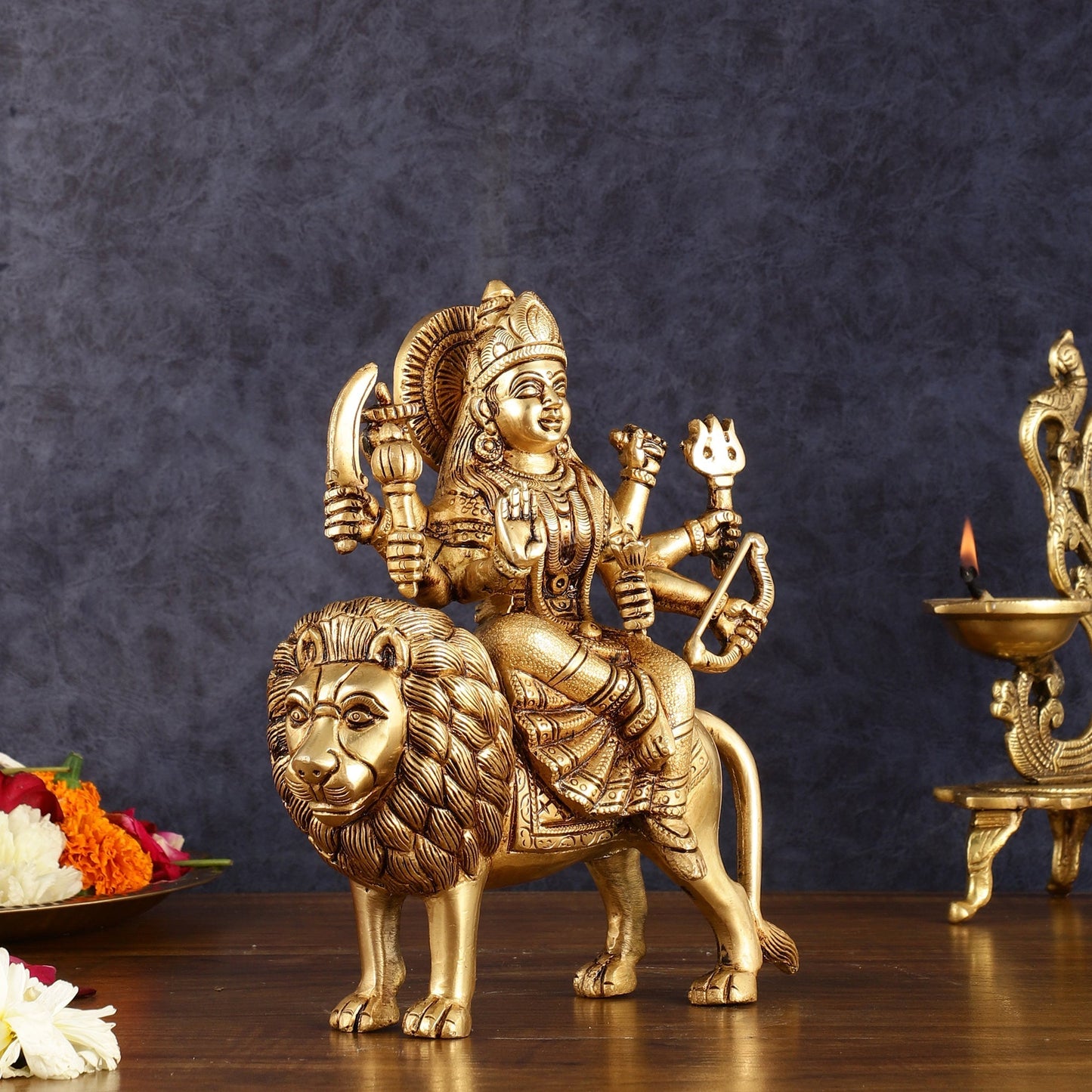 Handcrafted Brass Goddess Durga Statue – 8.5 Inches, Finely Carved Masterpiece