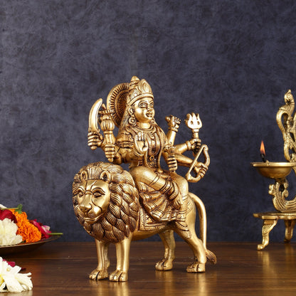 Handcrafted Brass Goddess Durga Statue – 8.5 Inches, Finely Carved Masterpiece