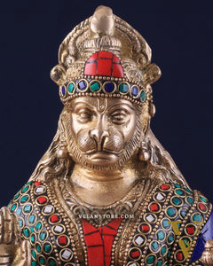 Handcrafted Brass Hanuman Idol - 9" with stonework
