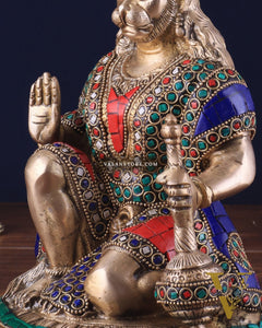 Handcrafted Brass Hanuman Idol - 9" with stonework