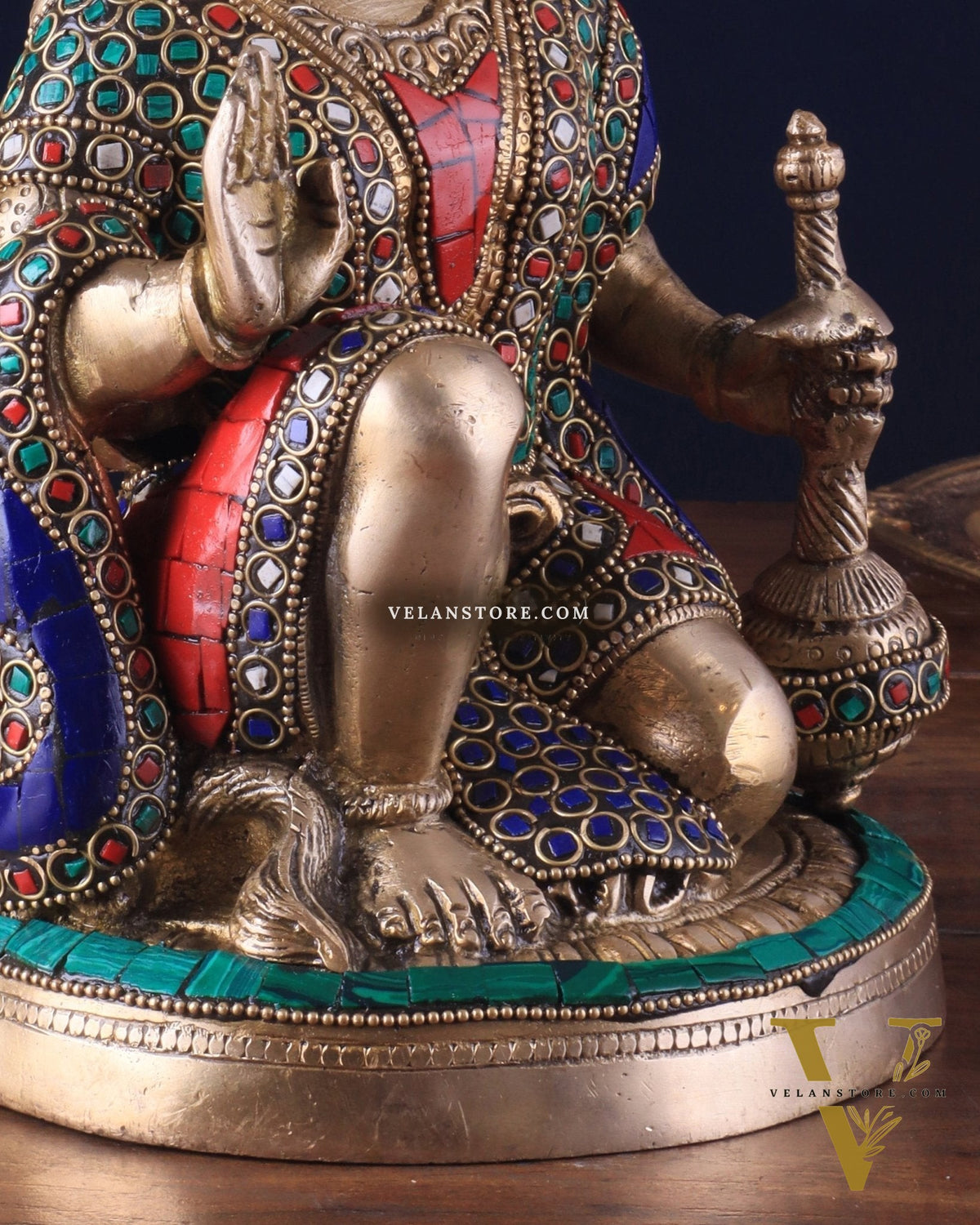 Handcrafted Brass Hanuman Idol - 9" with stonework
