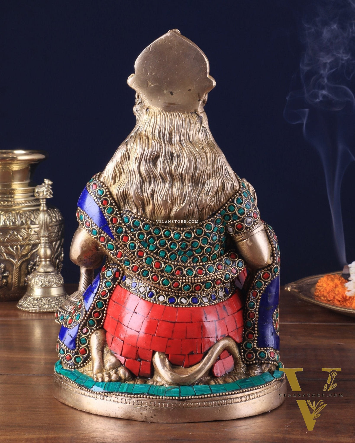 Handcrafted Brass Hanuman Idol - 9" with stonework
