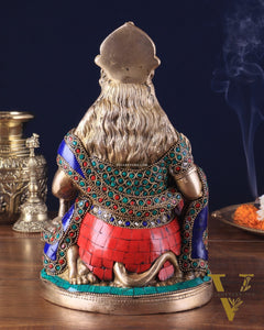Handcrafted Brass Hanuman Idol - 9" with stonework