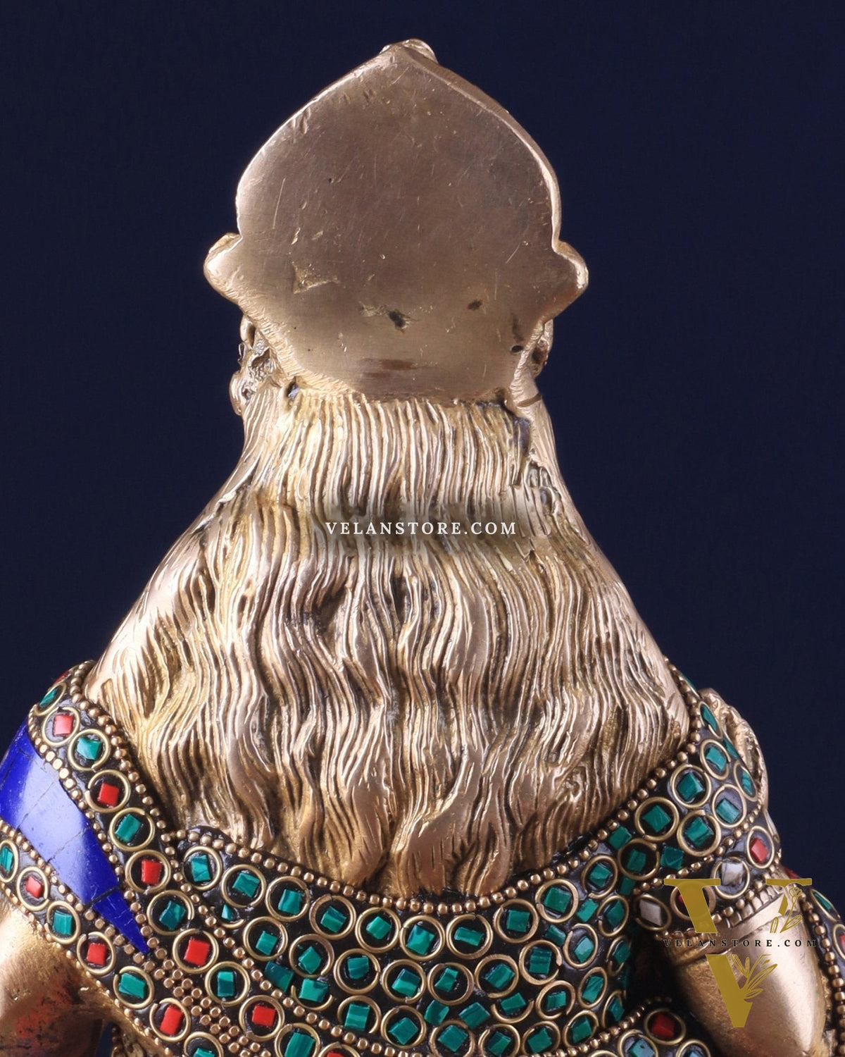 Handcrafted Brass Hanuman Idol - 9" with stonework