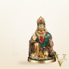 Handcrafted Brass Hanuman Idol - 9" with stonework