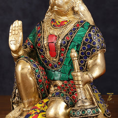 Handcrafted Brass Hanuman Idol - 9" with stonework