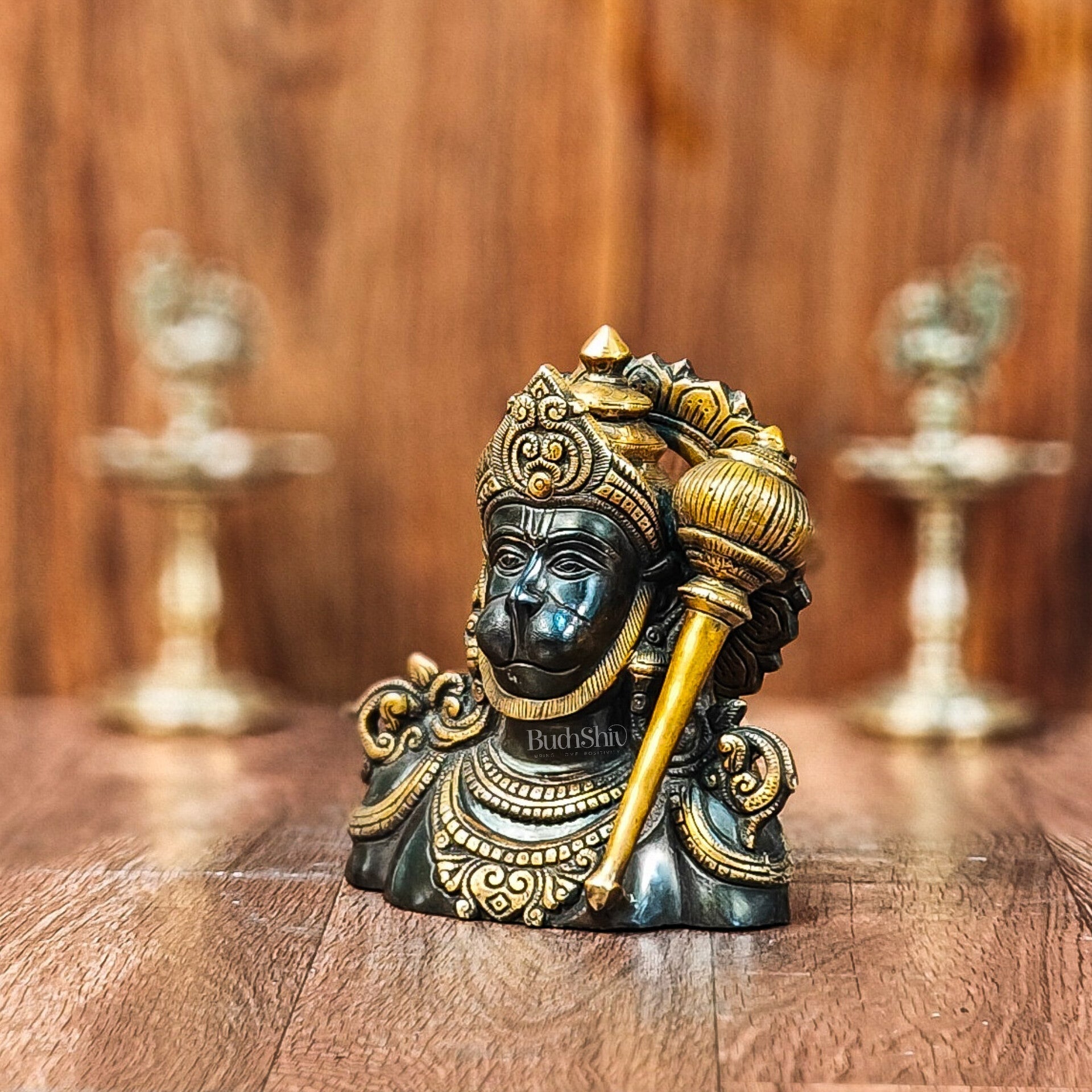 Handcrafted Brass Hanuman Ji Bust | Superfine Quality | 8" Height | Black and Gold