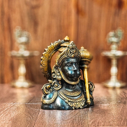 Handcrafted Brass Hanuman Ji Bust | Superfine Quality | 8" Height | Black and Gold