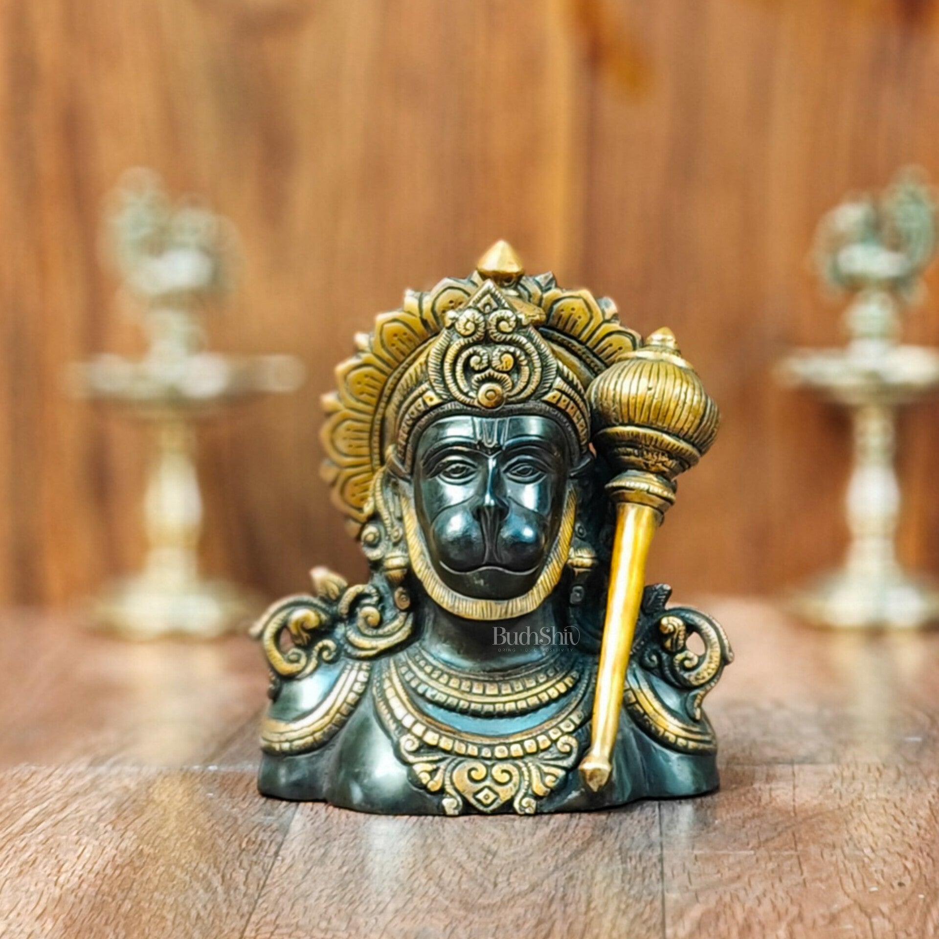 Handcrafted Brass Hanuman Ji Bust | Superfine Quality | 8" Height | Black and Gold