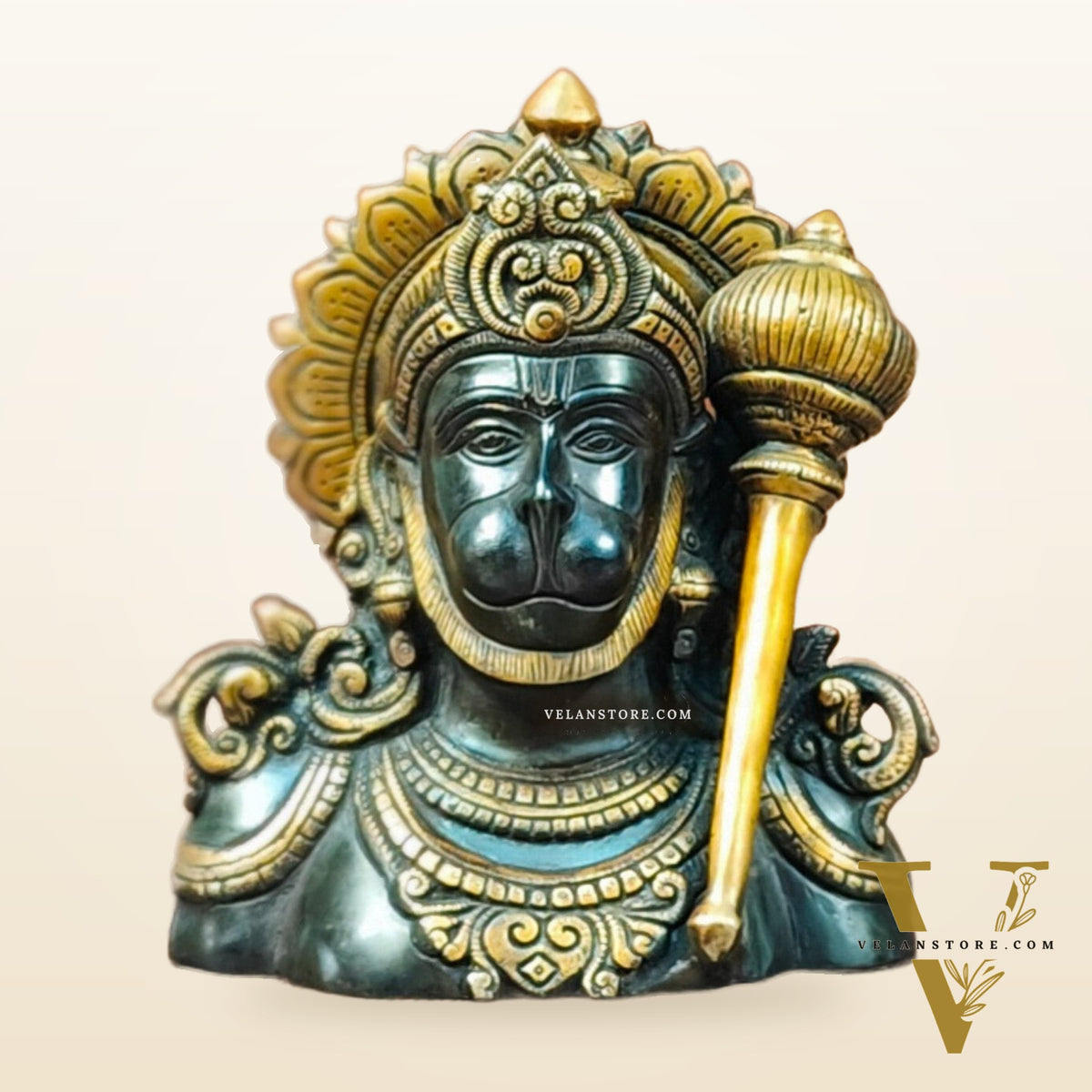 Handcrafted Brass Hanuman Ji Bust | Superfine Quality | 8" Height | Black and Gold
