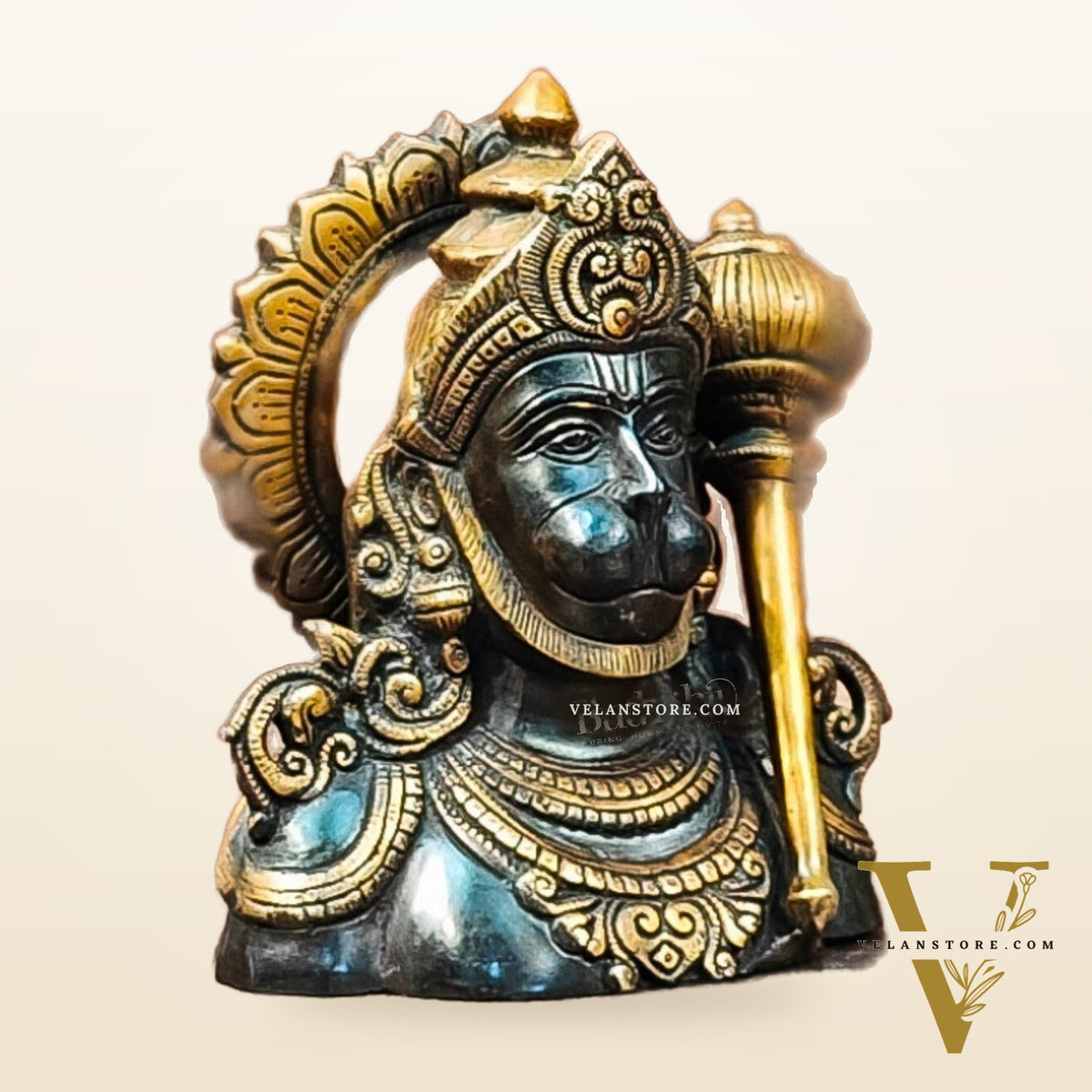 Handcrafted Brass Hanuman Ji Bust | Superfine Quality | 8" Height | Black and Gold