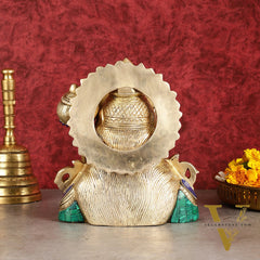 Handcrafted Brass Hanuman Ji Bust with Multicolour Stonework - 8"