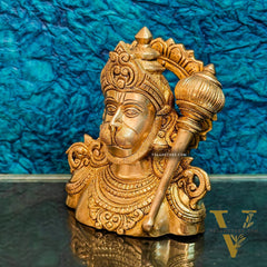 Handcrafted Brass Hanuman Ji face idol | 8" Height