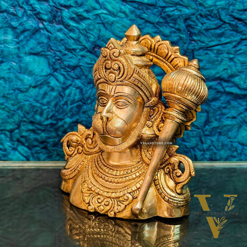 Handcrafted Brass Hanuman Ji face idol | 8" Height