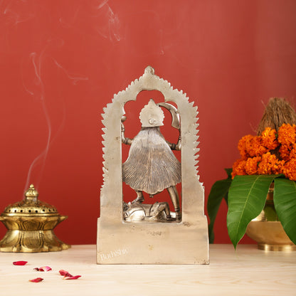 Handcrafted Brass Kali Ma Statue with Temple Arch - Silver Plated