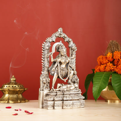Handcrafted Brass Kali Ma Statue with Temple Arch - Silver Plated