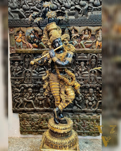 Handcrafted Brass Krishna Statue with Tree - 57 inches