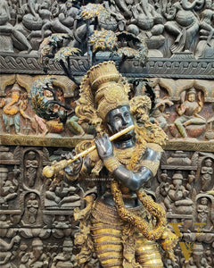 Handcrafted Brass Krishna Statue with Tree - 57 inches
