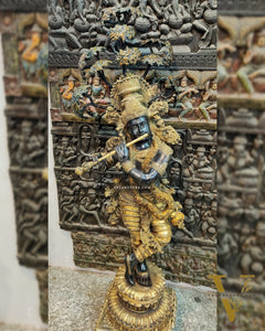 Handcrafted Brass Krishna Statue with Tree - 57 inches