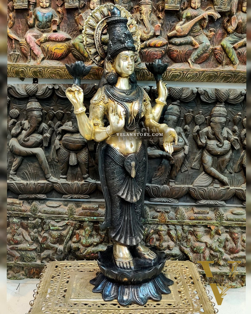 Handcrafted Brass Lakshmi Standing Statue 32"
