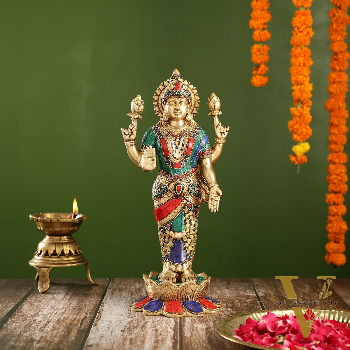 Handcrafted Brass Lakshmi Statue - 17" Height | Divine Brass idol