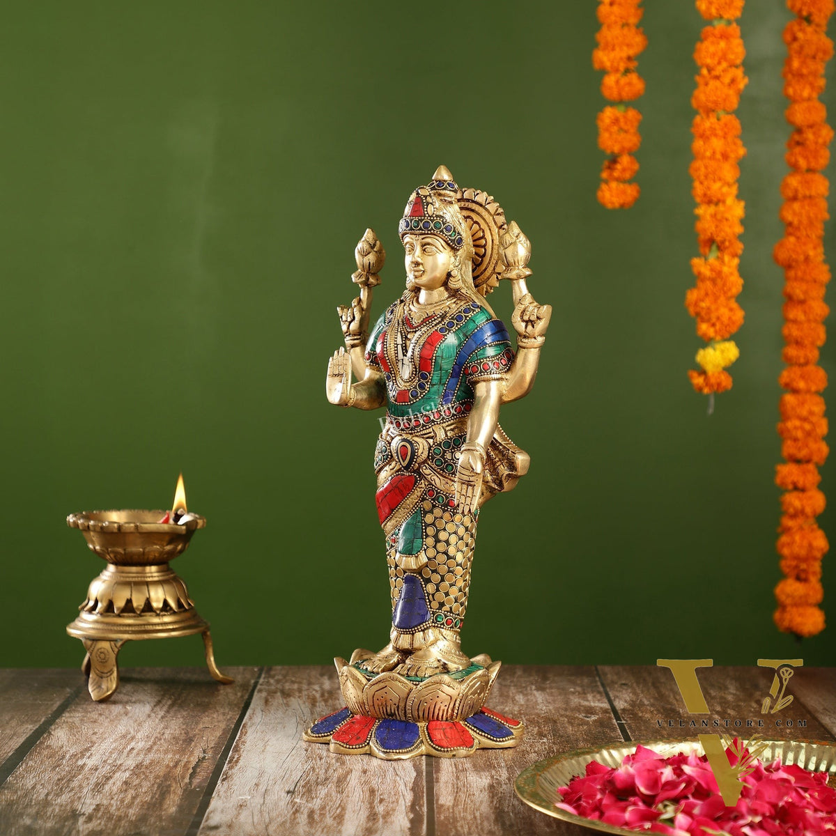 Handcrafted Brass Lakshmi Statue - 17" Height | Divine Brass idol