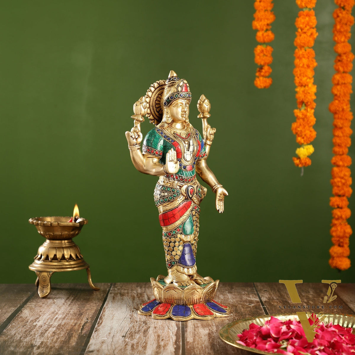 Handcrafted Brass Lakshmi Statue - 17" Height | Divine Brass idol