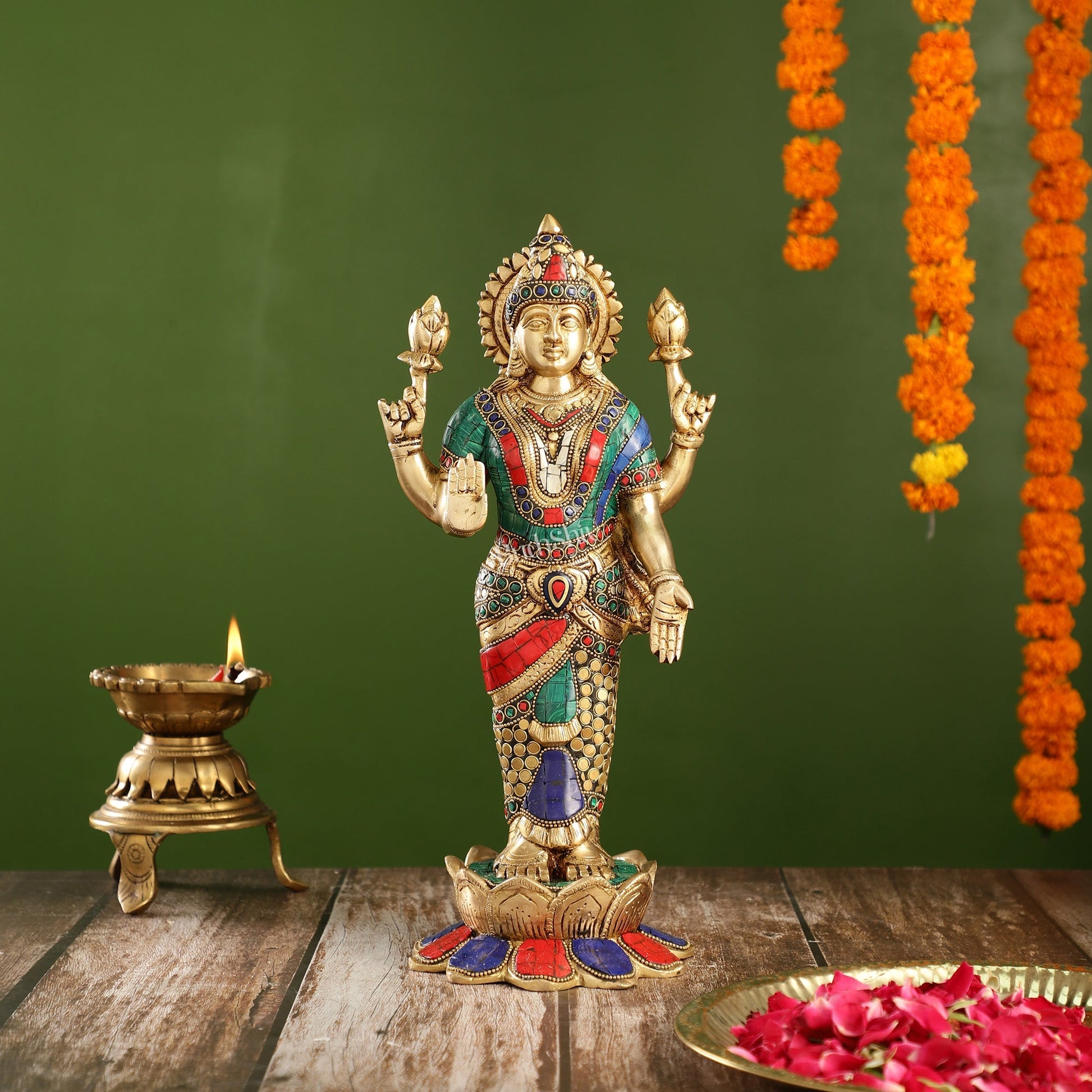 Handcrafted Brass Lakshmi Statue - 17" Height | Divine Brass idol