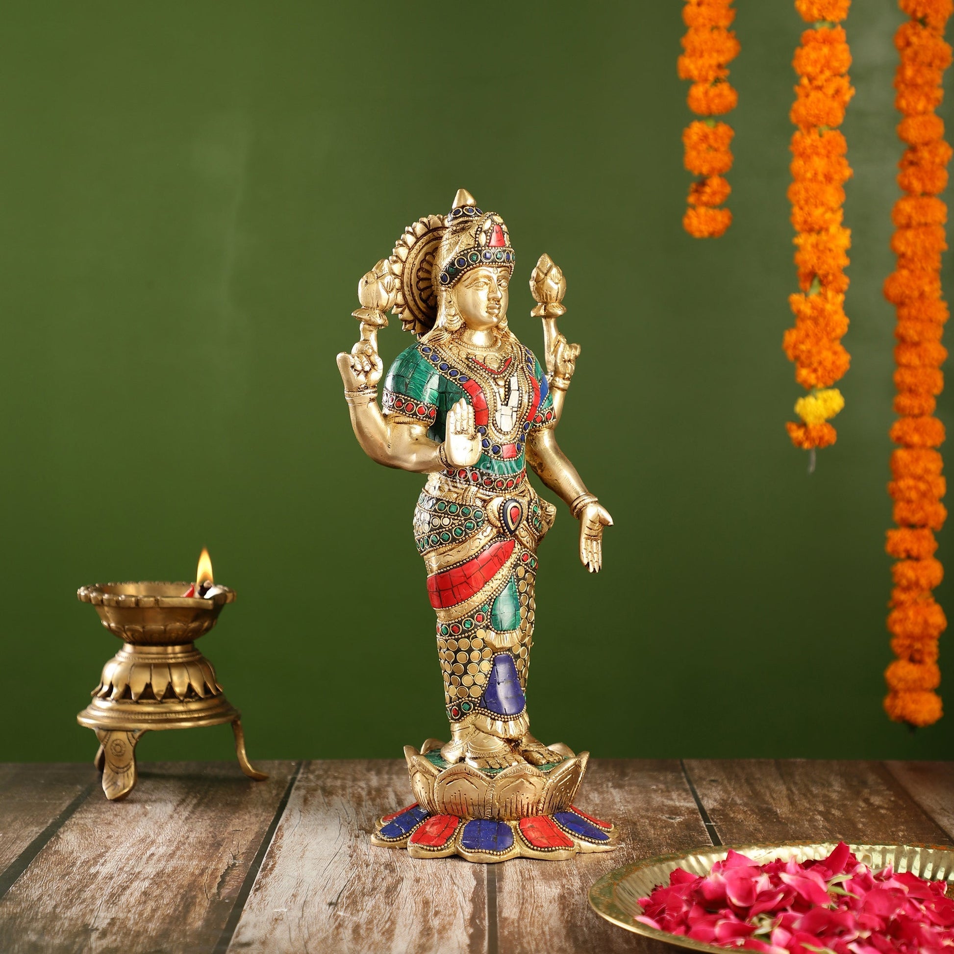 Handcrafted Brass Lakshmi Statue - 17" Height | Divine Brass idol