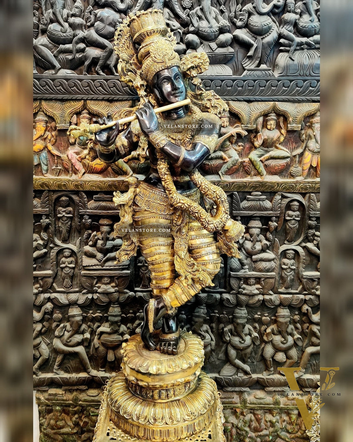 Handcrafted Brass Large Krishna Statue - 46 inch