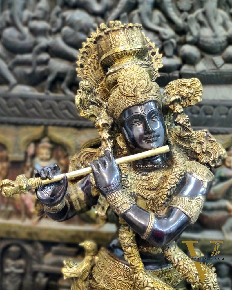 Handcrafted Brass Large Krishna Statue - 46 inch