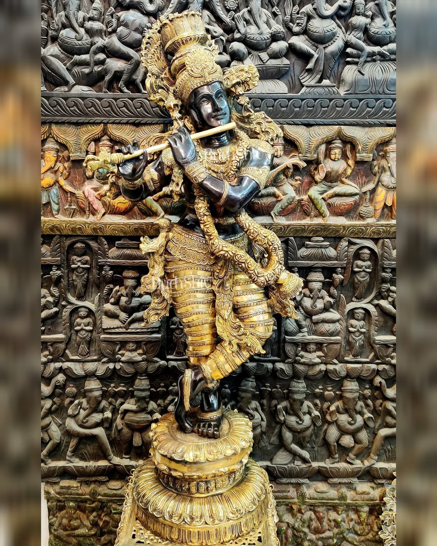 Handcrafted Brass Large Krishna Statue - 46 inch