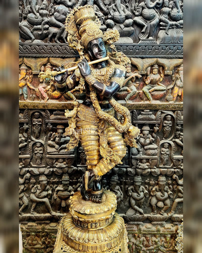 Handcrafted Brass Large Krishna Statue - 46 inch