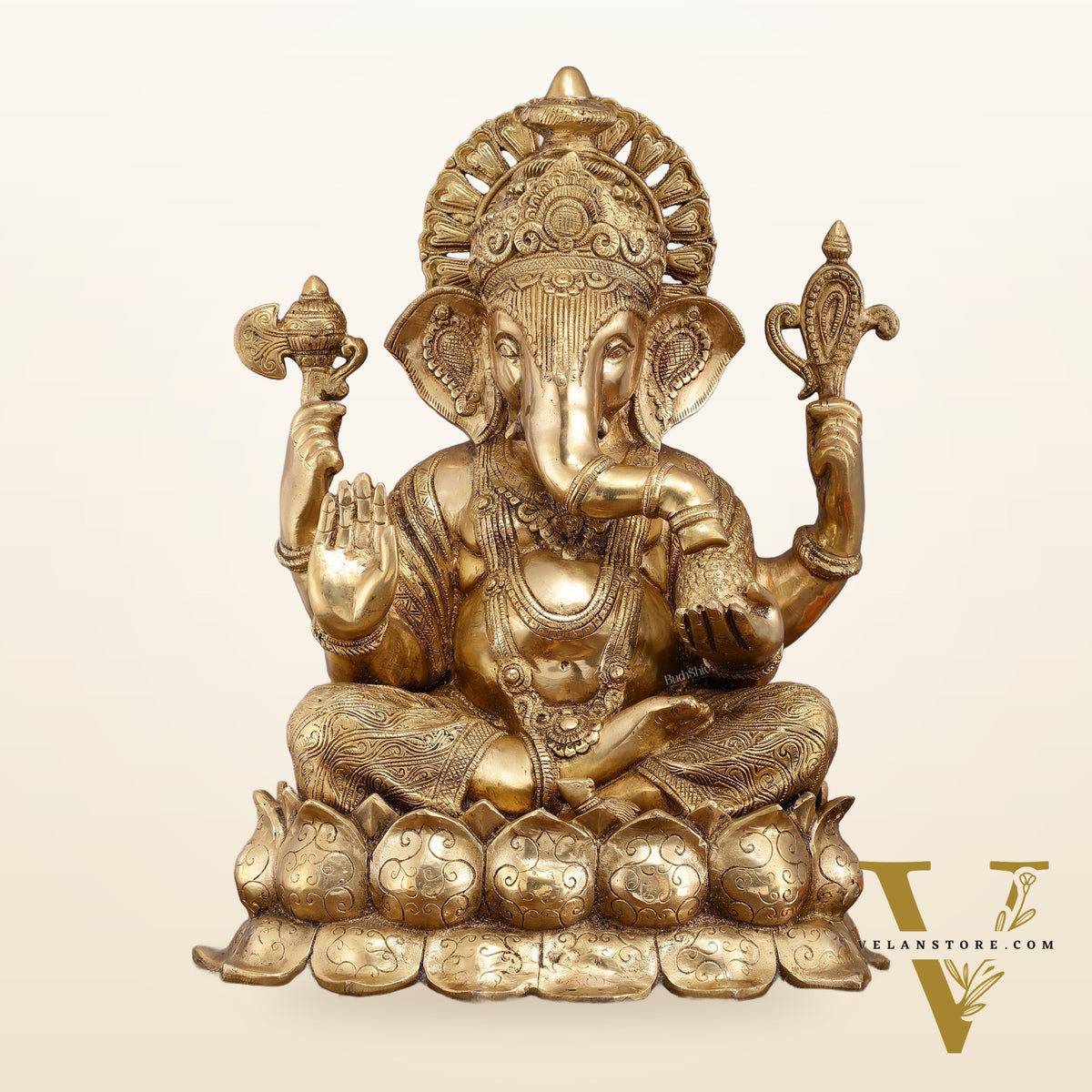 Handcrafted Brass Large Mangalkari Ganapati on Lotus Throne - 22" Statue