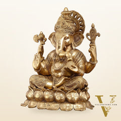 Handcrafted Brass Large Mangalkari Ganapati on Lotus Throne - 22" Statue