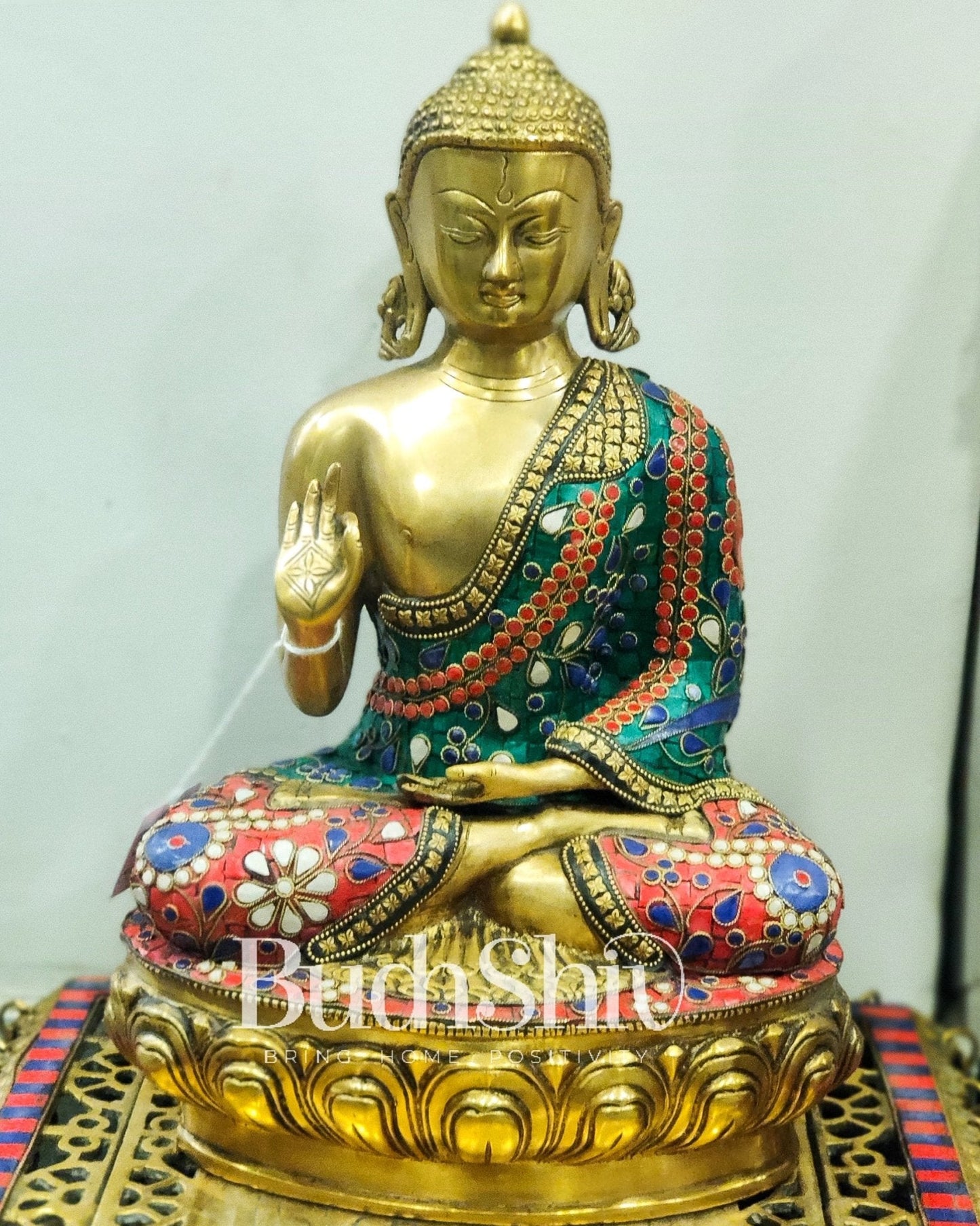 Handcrafted Brass Lord Buddha Statue in Abhaya Mudra 15.5"