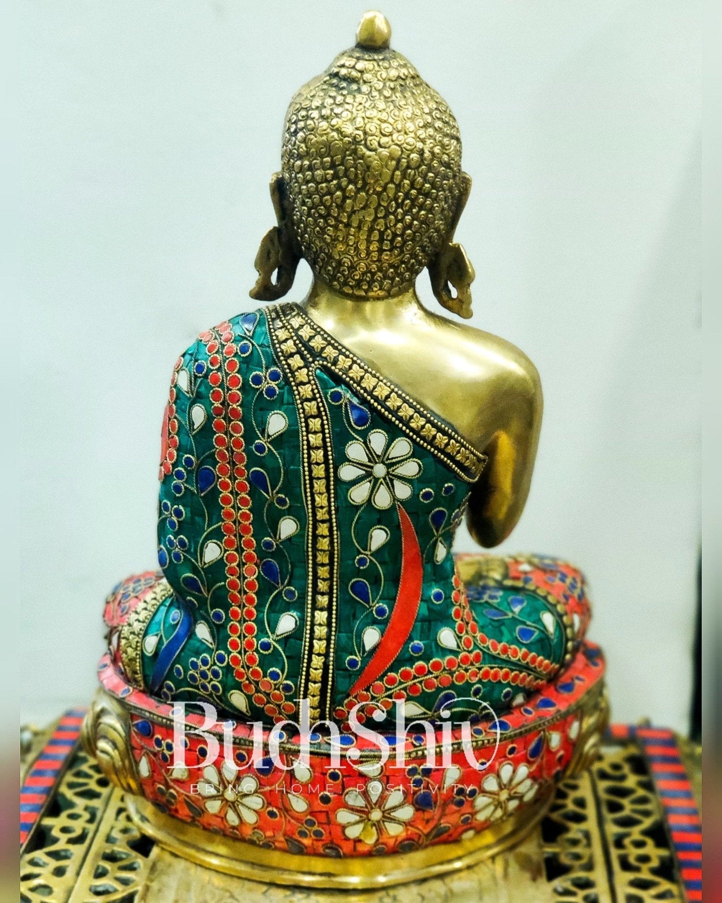 Handcrafted Brass Lord Buddha Statue in Abhaya Mudra 15.5"