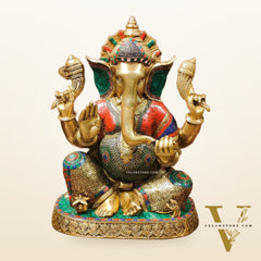 Handcrafted Brass Lord Ganapathi Statue: Exquisite Divine Presence 22"