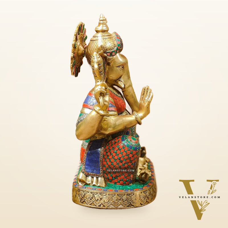Handcrafted Brass Lord Ganapathi Statue: Exquisite Divine Presence 22"