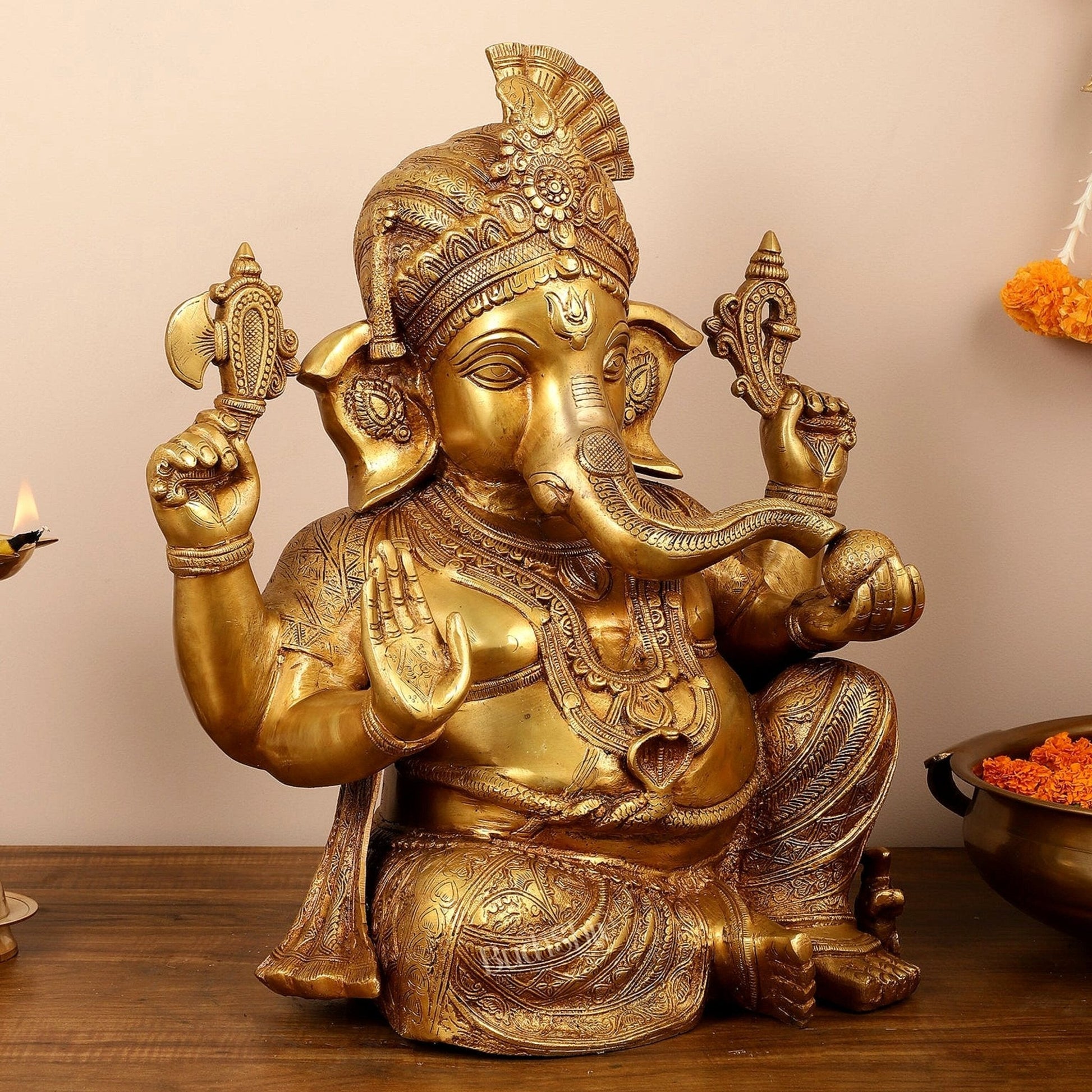Handcrafted Brass Lord Ganesha Idol - 21"