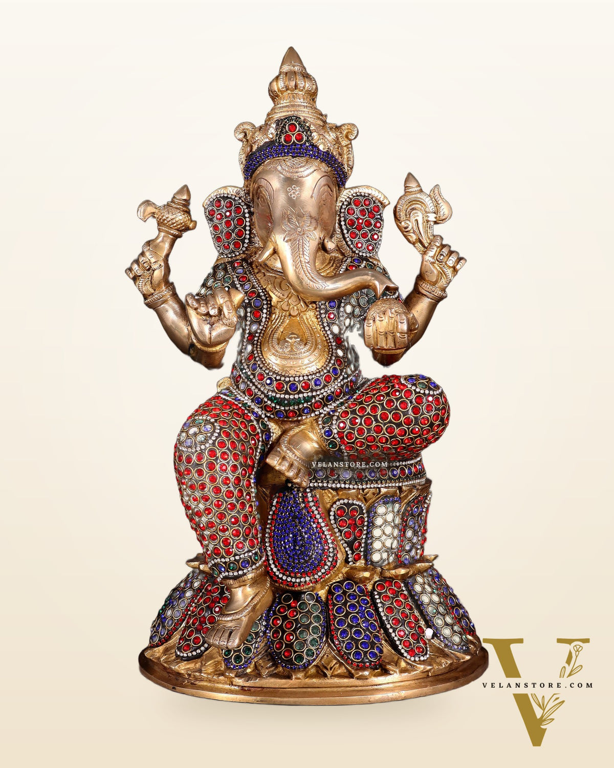 Handcrafted Brass Lord Ganesha Statue - 15" with jewellers meenakari
