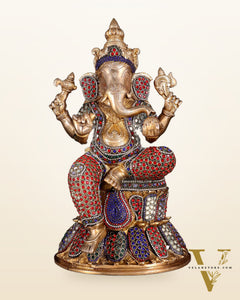 Handcrafted Brass Lord Ganesha Statue - 15" with jewellers meenakari