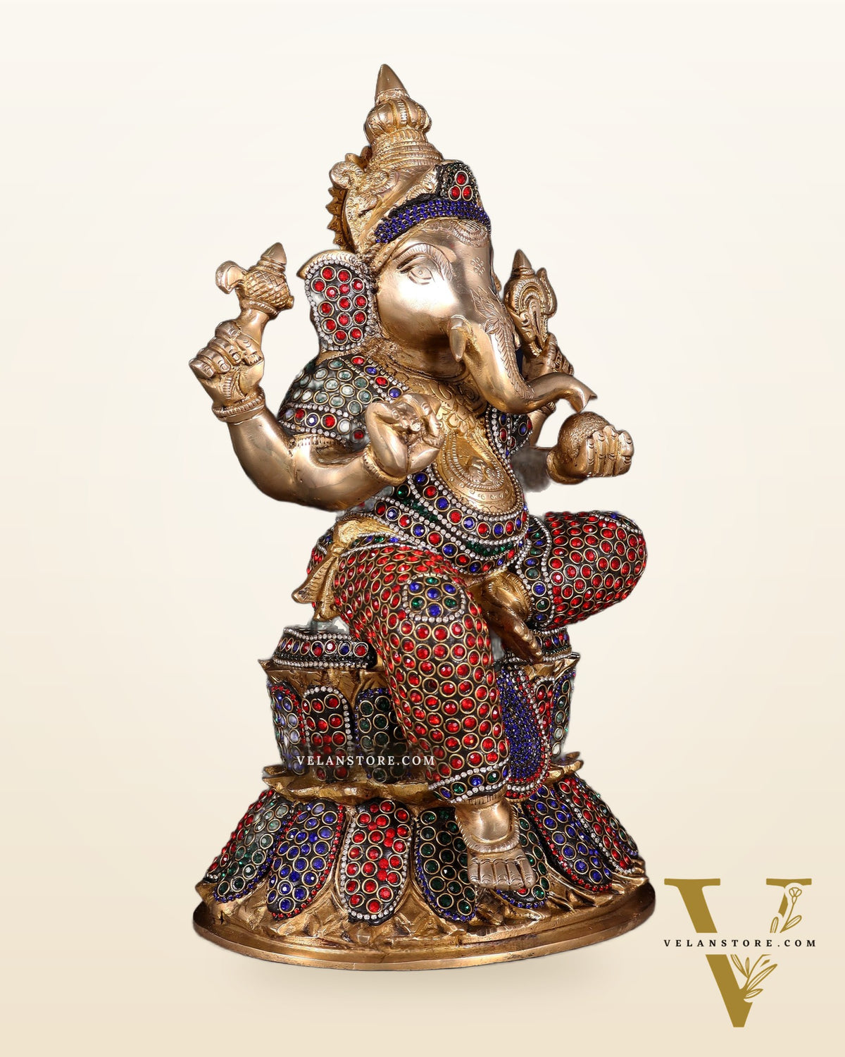 Handcrafted Brass Lord Ganesha Statue - 15" with jewellers meenakari