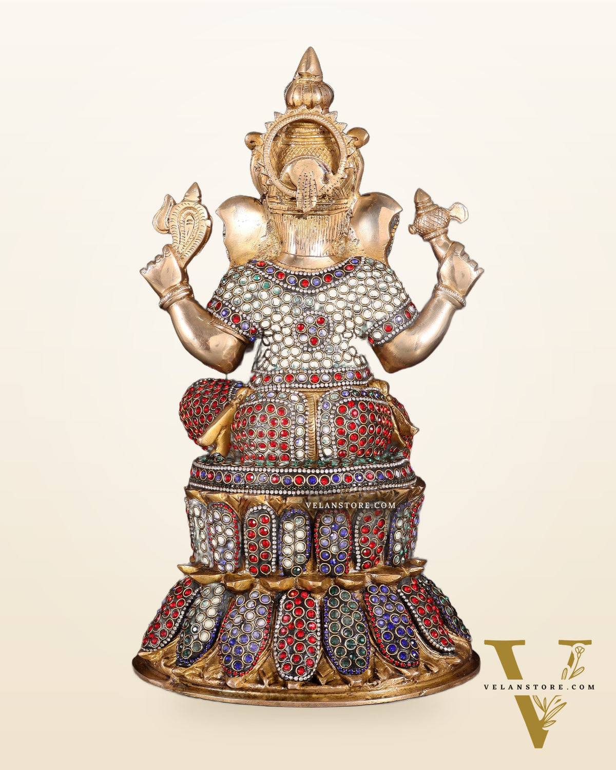Handcrafted Brass Lord Ganesha Statue - 15" with jewellers meenakari