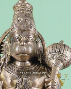 Handcrafted Brass Lord Hanuman Murti | 18" Height matte finish