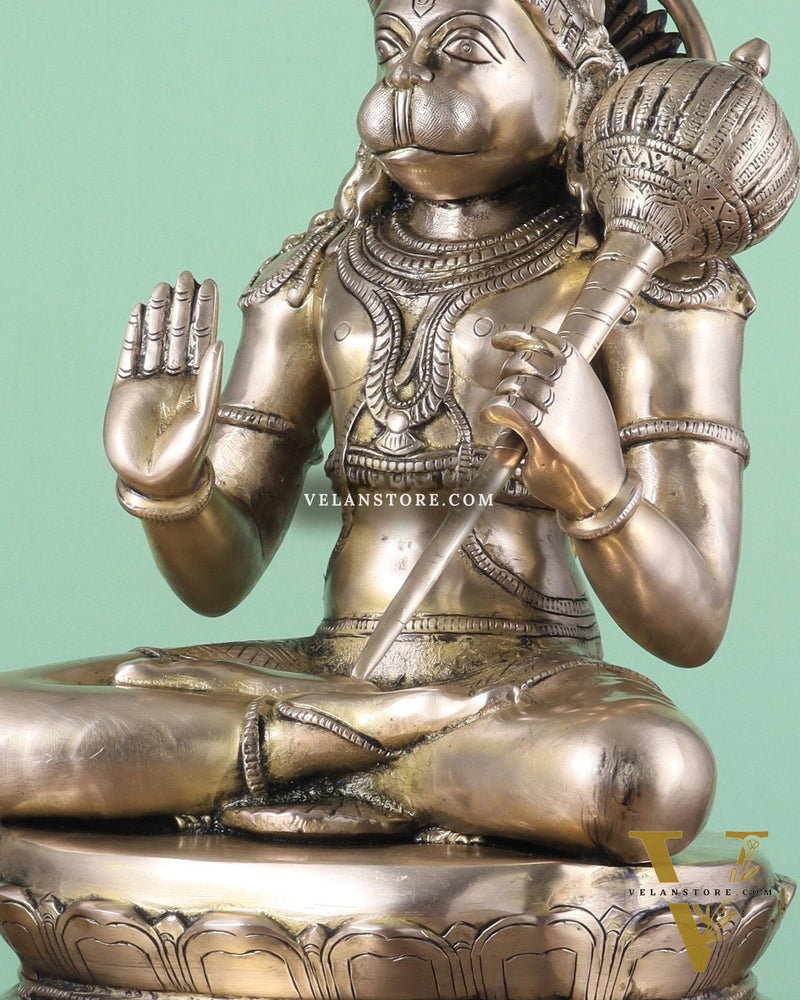 Handcrafted Brass Lord Hanuman Murti | 18" Height matte finish